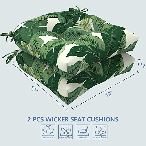 Lvtxiii Outdoor Seat Cushions Seasonal Tufted Chair Cushions, Patio Chair Pads For Dining Chairs, Office Armchairs And Garden Furniture Decoration (Round Back, 19”X19”X5”, Swaying Palms Green, 2 Pack) #TOP1