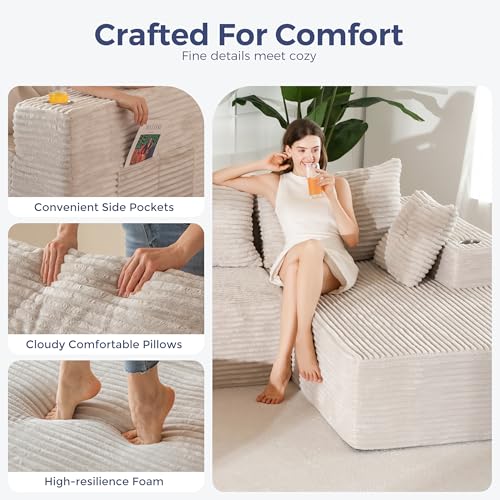 Image of MAXYOYO 132 inch Giant U-Shaped Modular Sectional Couch, Modern Boneless Couch for Living Room, Sofa in A Box, Oversized Sofa with Deep Seat, No Assembly Required, Grayish Beige