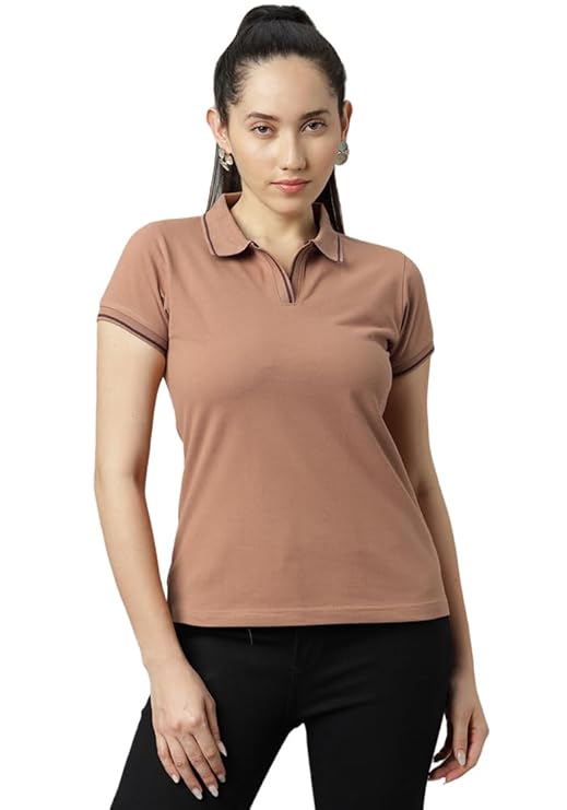 Wear Your Opinion Women’s Tipped Collar Neck Polo Tshirt – Mocha