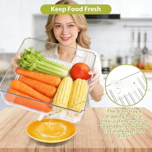 Image of ZIJUND 4 Pack Fridge Organizer, Stackable Refrigerator Organizer Bins with Lids, BPA-Free Fridge Organizers and Storage Containers for Fruit, Vegetable, Food, Drinks, Cereals, Clear
