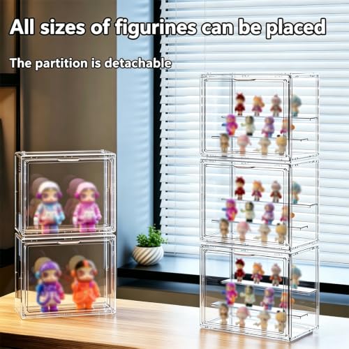 Image of Acrylic Box Transparent for Collectibles, 3 Layer Figure Display Box with Magnetic Door, Stackable Figurine Display Shelf Box for Figures