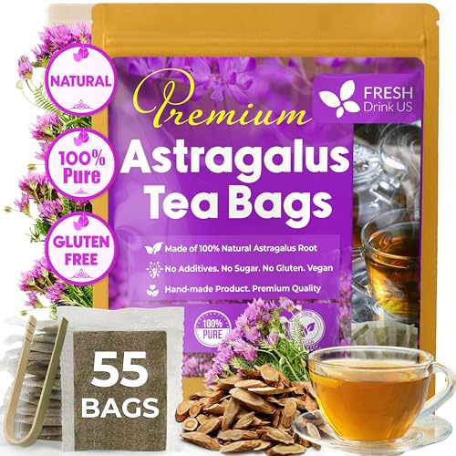 Image of FreshDrinkUS, Premium 55 Astragalus Root Tea Bags, 100% Natural & Pure from Astragalus Root Herbal Tea. Made with Natural Material Tea Bags. No Sugar, No Caffeine, No Gluten, Vegan.