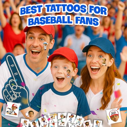Image of Custom Baseball Temporary Tattoos for Kids | Personalized Pre-Cut Face Photo, Birthday Party Favors, Set of 20, Baseball Fans