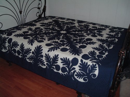Hawaiian quilt 100% hand quilted/hand appliqued full/queen bedspread 80x80 New