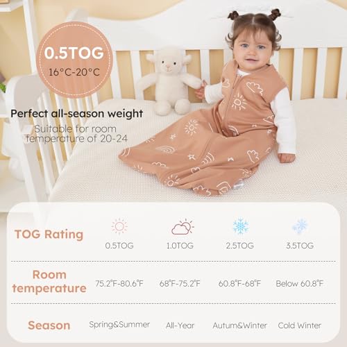 Image of Yoofoss Baby Sleep Sack 6-12 Months 0.5 TOG Baby Wearable Blanket, 100% Organic Cotton Infant Toddler Sleeping Sack 2-Way Zipper Lightweight Sleep Sack, Grizzly