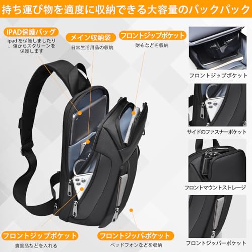 Weryer ボディバッグ メンズ 大容量 肩掛け 斜めがけ 人気 防水 多機能 スポーツ 軽量耐汚 iPad収納可能 通勤 の商品画像 1