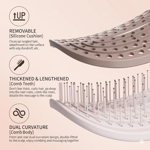 Image of Waterproof Self-Cleaning Plastic Comb Hair Detangling Brush for Curly Hair, Massage, Women's Home Use (Grey)