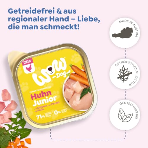 WOW Dog Welpen-Nassfutter mit Huhn | für Junior Hunde, mit hohem Fleischanteil, getreidefrei | 150 g / 22er Pack