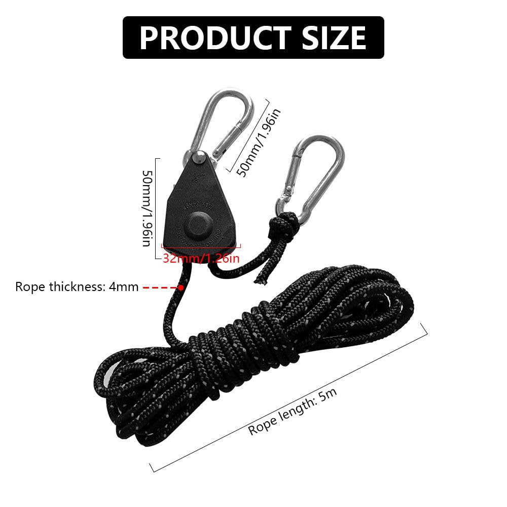 6 Stück Abspannseile Camping mit Ratsche, 16.4ft/5m, 4mm Abspannseile Reflektierend mit Seilspanner, Einstellbare Seilratsche mit Haken, Zeltschnur mit Spanner für Zelt Zeltplane Camping