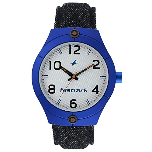 Fastrack Mens Analog White Dial Black Band Fabric Watch