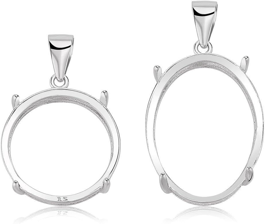 WEBEEDY 925 Sterling Silver Pendant Blanks Bezels 2 Sizes Oval Round Pendant Settings Gemstone Cabochon Base for DIY Necklace Jewelry Making,Suit 15mm/15x20mm(0.6''/0.6x0.8'') Gem