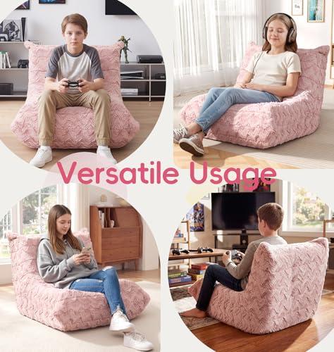 Image of Hobestluk Medium Bean Bag Chair Faux Fur Fabric BeanBag Couch for Playroom | Pink Chevron,Ergonomic Design,Memory Foam,Strong Supportive,No Assembly Required,Decorative Style for Living Room Bedroom