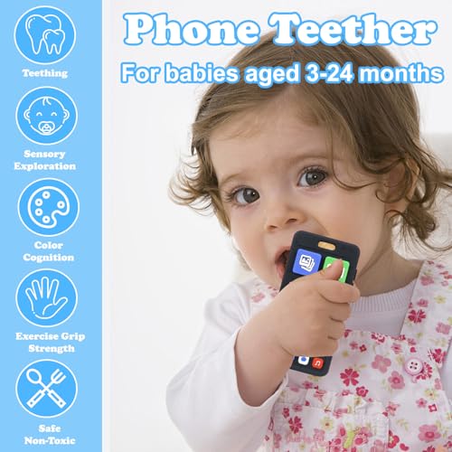 Image of Cell Phone Teether for Baby 3-6 Months, Silicone Teething Toys for Babies 6-12 Months, Play Phone Teething Toy, Sensory Toy Chew Toy for Autism ADHD Toddlers, BPA Free