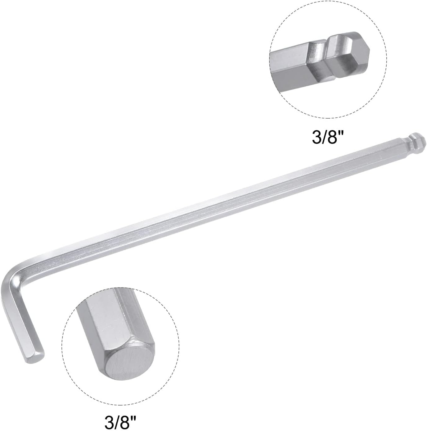 TOP-VIGOR 2Pcs 3/8" Ball End Hex Key Wrench, L Shaped Long Arm Allen Wrench for Household DIY, Professional Machine Repairing, CR-V