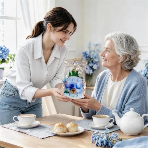 Image of encavy Birthday Gifts for Women,Fresh Flowers for Delivery,Preserved Rose Flowers in Angel Figurines,Light Up Blue Angel Real Rainbow Roses for Mom Grandma Wife Her Girlfriend Anniversary