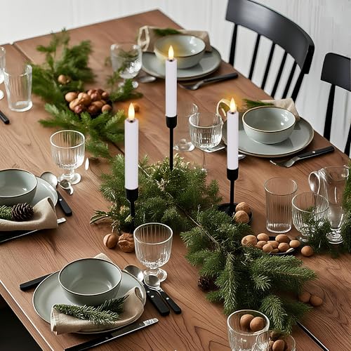 Image of Battery Operated Flameless Taper Candles with Remote, 6.4 Inch White LED Candlesticks Flickering, Short Flameless Candles Decorative for Weeding Home Party Festival, 8 Pack