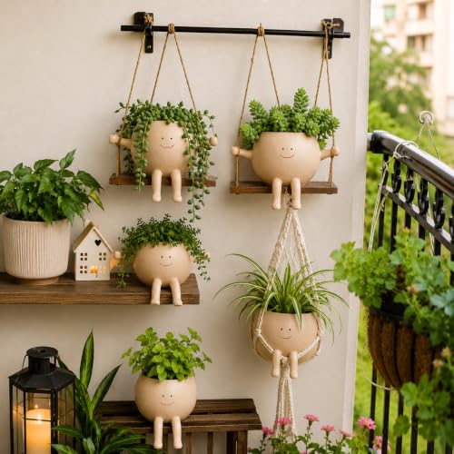 Image of Swing Planter Pots, Smiling Hanging, Decorative Indoor Outdoor Plants, Garden, Home Decor Items, Ideal for Succulents & Flowers PCS 2