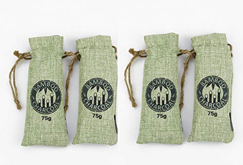 CDGroup 4X75G Bambú Carbón Bolsas, Absorbedor de Carbón, Bolsa Purificador de Aire Natural, Captura y Elimina los Olores y Mohos Perfecto para Hogar y Oficina