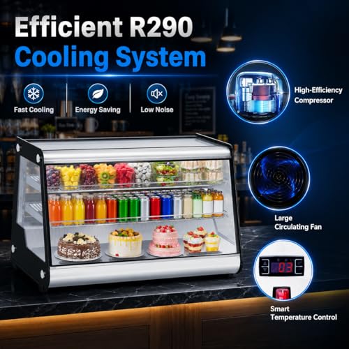 Image of 8.1 Cu.Ft Commercial Glass Door Refrigerator | Countertop Display Fridge with LED Lighting for Bakeries, Cafes, Convenience Stores | Energy Efficient, Adjustable Shelves, Auto-Closing Door