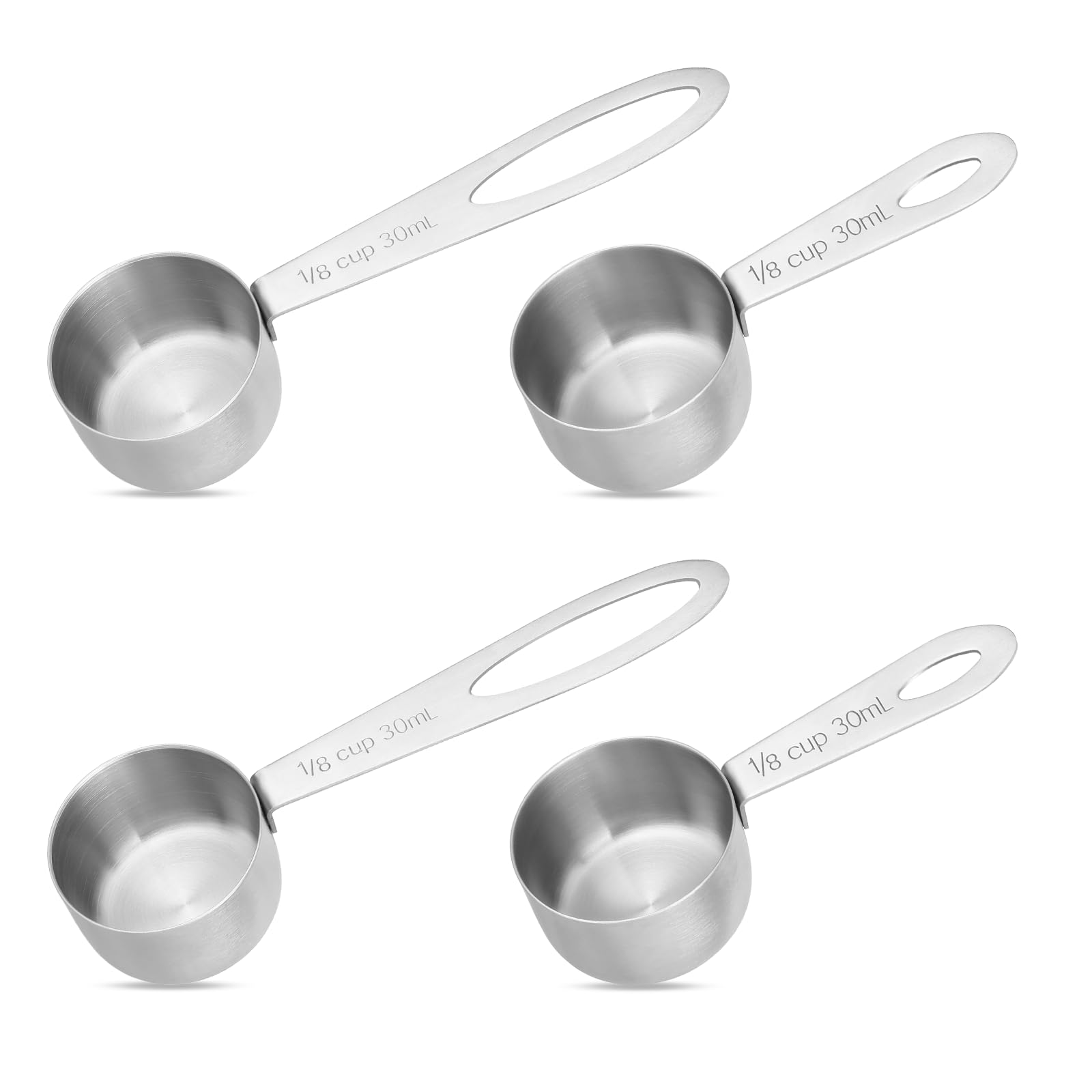 simarro4Pcs 1/8 Cup Measuring Cup, Stainless Steel Measuring Cups 30ml Small Measuring Scoop Short Handle & Long Handle Measuring Cup for Kitchen Baking, Cooking, DIY Craft(4)