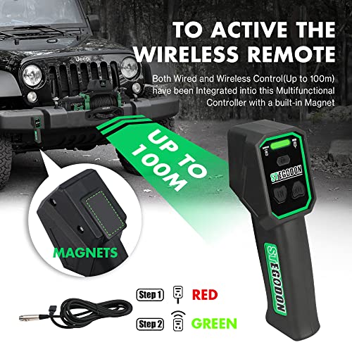 STEGODON Winch 13500 lb. Electric Winch Synthetic Rope Winch,12V Power Waterproof Winch with 2 in 1 Wireless Remote for Towing Jeep Truck Off Road (Jungle EX) - Image 6