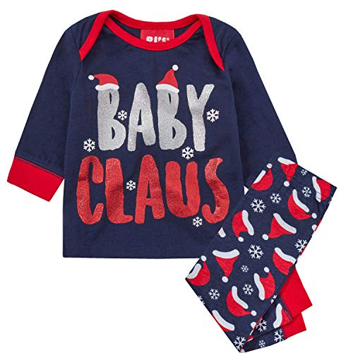 Baby Boy Girls Unisex Pyjama Set Top Bottoms Christmas Xmas Family Navy Slogan Printed Glitter 6-9 Months