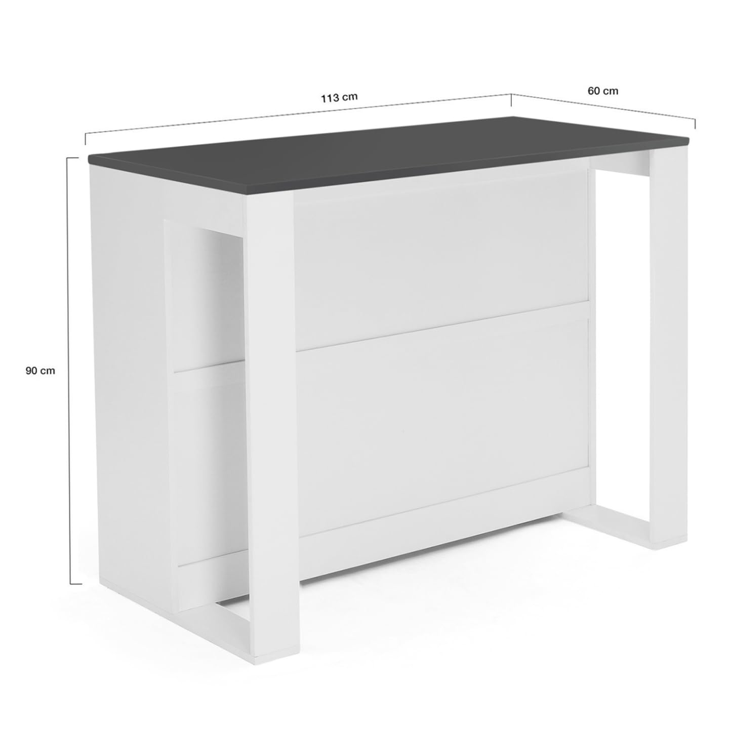 IDMarket – Mesa de bar isla Juno madera blanca y bandeja gris