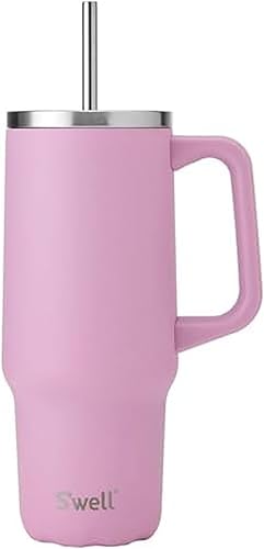 Miniatura 16 de S'well Vaso de acero inoxidable reciclado XL con popote y asa, 40 onzas, rosa hortensia, recipientes aislados al vacío de triple capa mantiene las