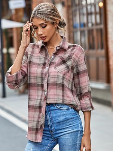 Image of SANGTREE Girls & Women's Long Sleeve Flannel Plaid Shirt Button Down Shirts, 3 Months - US 2XL