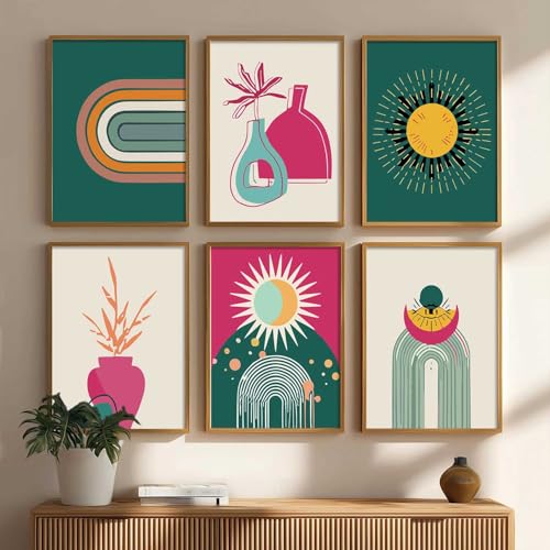 Image of kotart Minimal Boho Paintings with Frame for Home Decor - Painting for Wall Decoration - Pack of 6 (13x17, wall painting for living room)