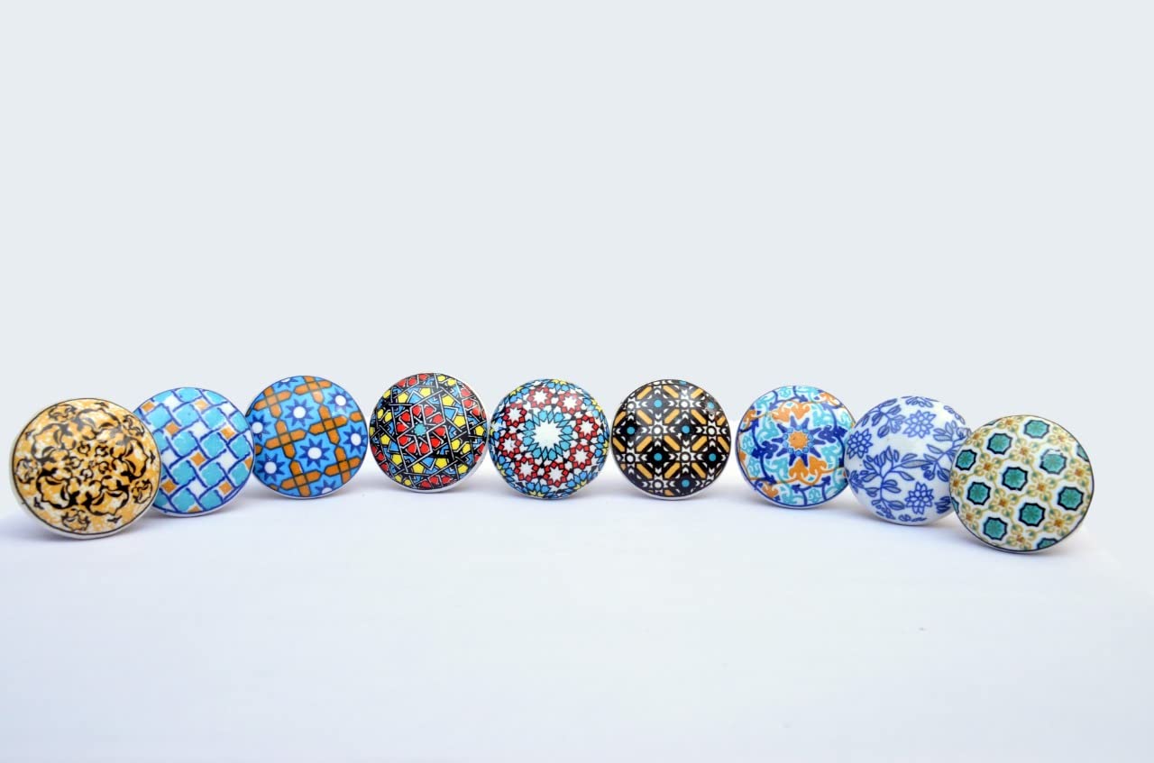 Pomelli In Ceramica Per Mobili | Confezione Da 10 Con Motivo Floreale Vintage | Verde Acqua E Multicolore - Foto 9