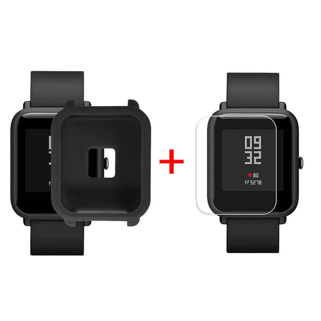 Finedayqi ❤ Soft Silicon Case Cover for Huami Amazfit Bip Youth Watch with Screen Protector (Black)