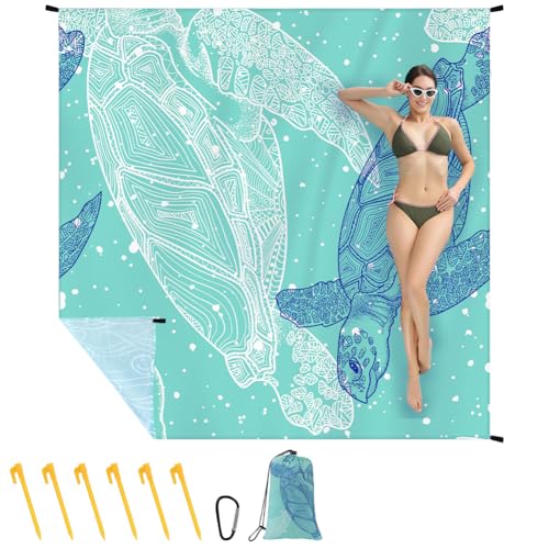 Ainiv Beach Blanket, Large Picnic Mat 210 x 200 cm (4-6 People) Foldable, Sandproof Waterproof, Camping Outdoor Blanket with 6 Fixed Nails for Beach, Hiking, Picnic