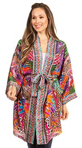 Image of Sakkas Janis Women's Lightweight Open-Front Amazing Print Cardigan with Pockets