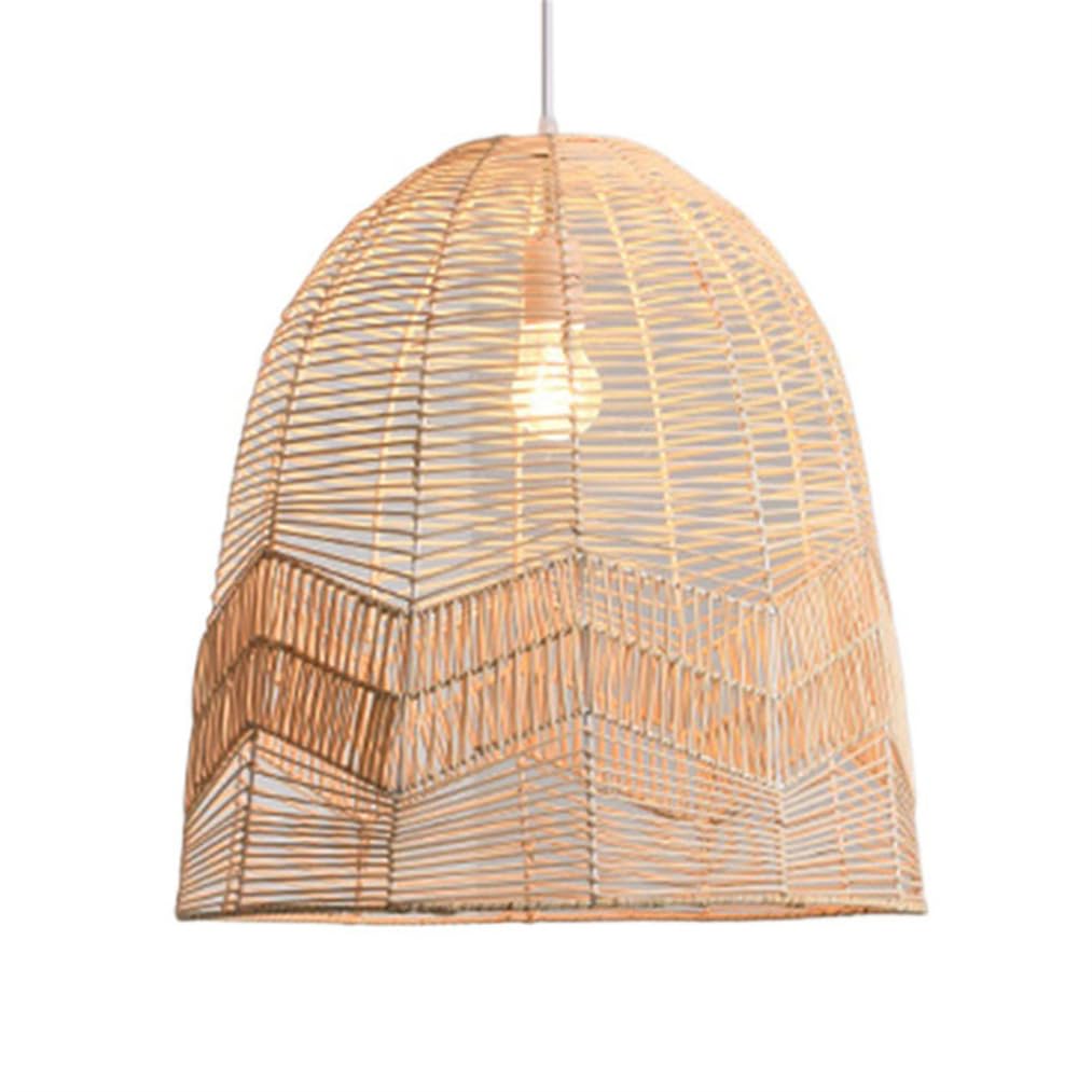 LYMSXAZOU Nordic Rattan Chandelier Light Rustic Basket Handmade Woven Pendant Lighting Southeast Asian Pastoral American Lamps Natural Bamboo Wicker Veneer Hanging Ceiling Fixture,