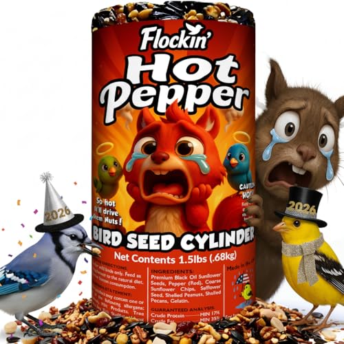 Hot Pepper Bird Seed Cylinders with Hole – Spicy Birdseed to Reduce Squirrels – Bird Seeds for Outside Wild Birds – No Mess Birdseed – Hot Birdseed with No Filler – All Natural, USA Made (4' x 7.75')