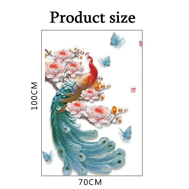 Image of JAAMSO ROYALS Peacock with Colorfull Sticker for wall, Decorative Design for Hall, wall-Stickers for Bedroom Big Size, Stickers for wall Decoration (Set of 2 Sticker Sheet)