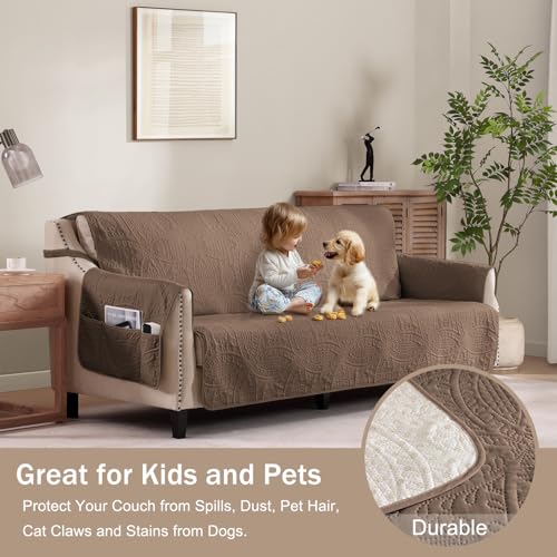 Image of Toffee Loveseat Covers 2 Cushion Couch, Water-Repellent Sofa Cover for Love Seat, Washable Quilted Couch Covers, Pet Friendly Sofa Slipcovers (Loveseat 56 inch, Raw Umber)