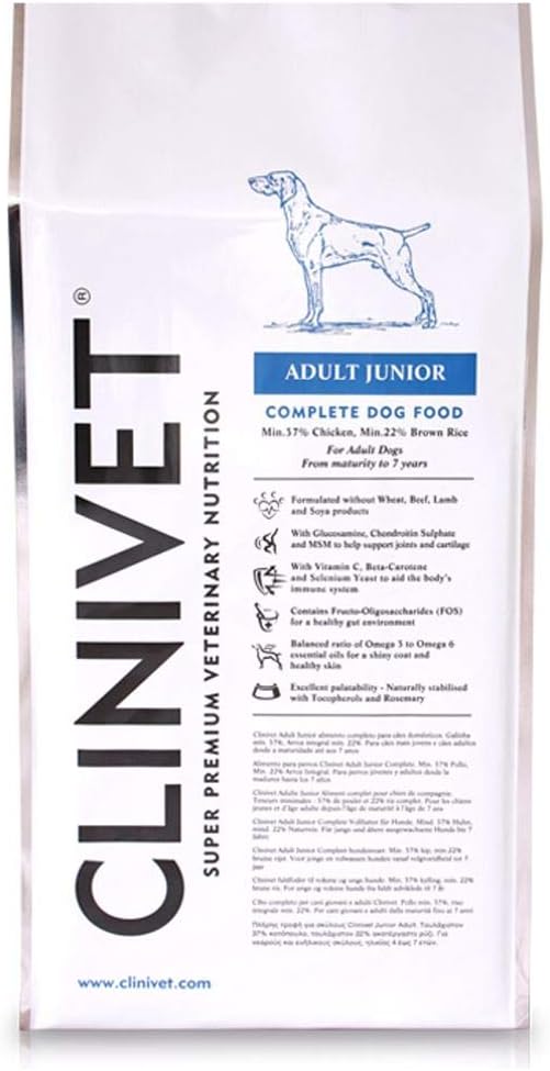 Clinivet Adult Junior Super Premium Natural Hypoallergenic Complete Dry Dog Food - Rich in Protein and Vitamins, 12kg