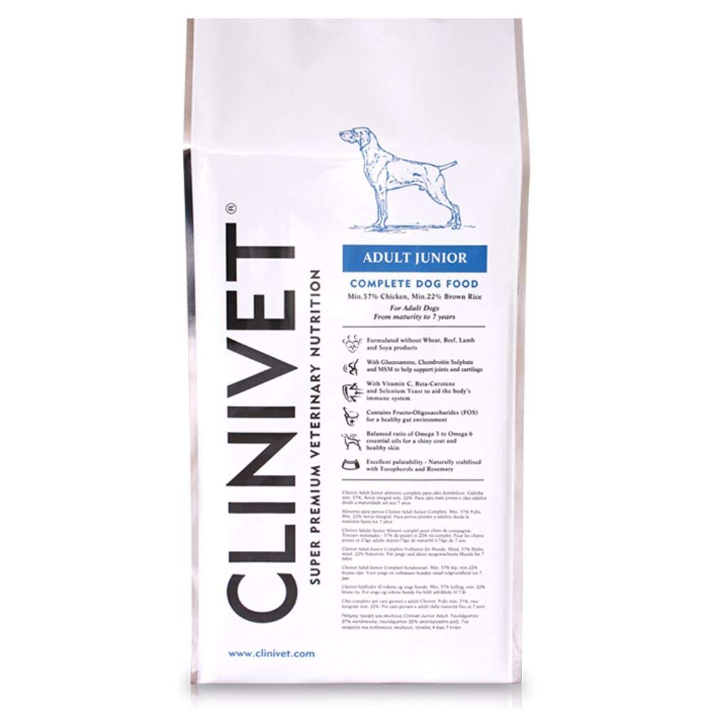 Clinivet Adult Junior Super Premium Natural Hypoallergenic Complete Dry Dog Food - Rich in Protein and Vitamins, 12kg