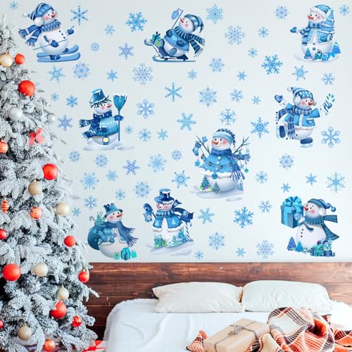 Eersida 65 Pcs Large Winter Wall Decals 6 Sheets Snowman Window Clings Christmas Removable Wall Stickers Blue and White Snowflake Decoration for Home Bedroom Living Room New Year Party Supplies Eersida 65 Pcs Large Winter Wall Decals 6 Sheets Snowman Window Clings Christmas Removable Wall Stickers Blue and White Snowflake Decoration for Home Bedroom Living Room New Year Party Supplies