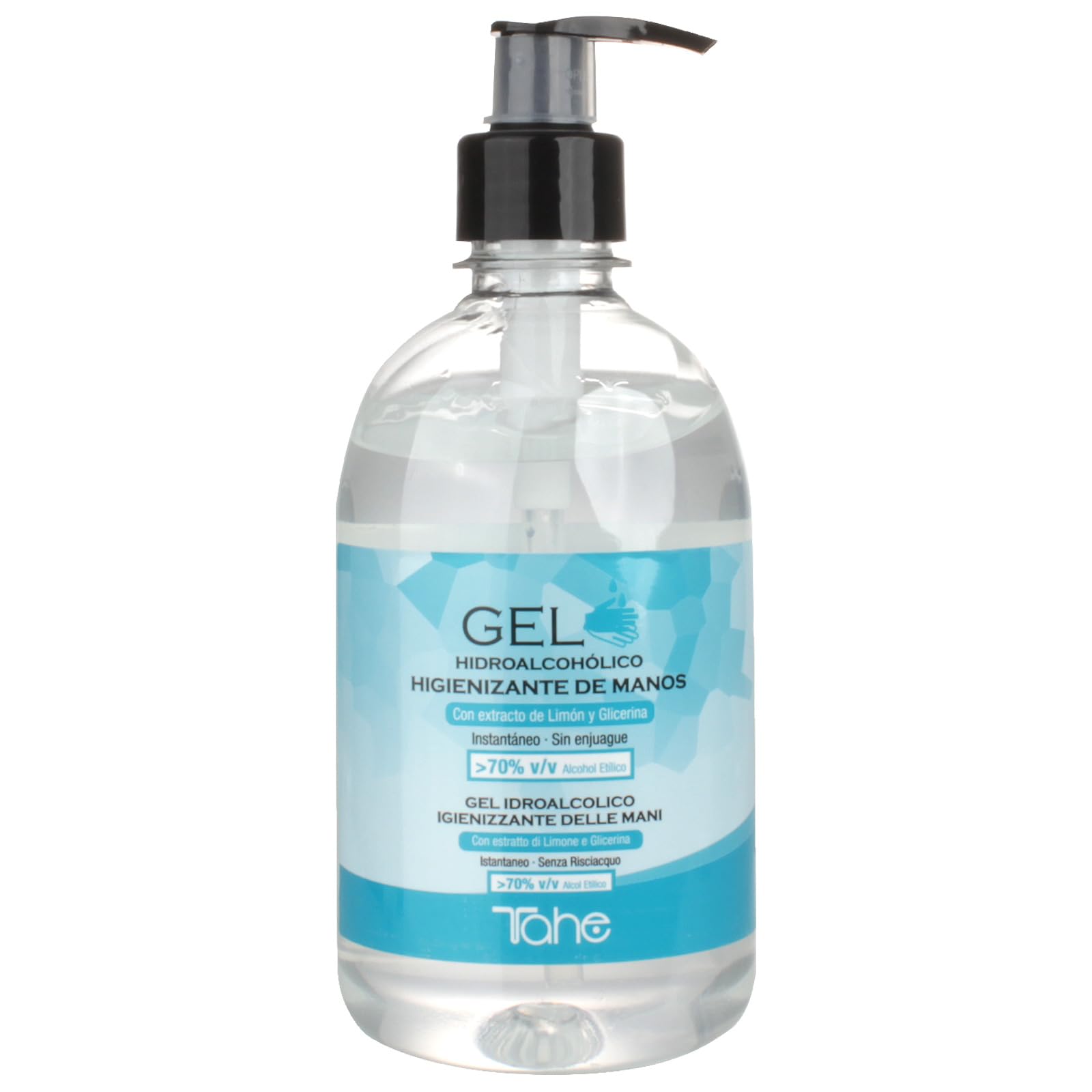 Tahe Dermoprotect Gel Hidroalcohólico Higienizante De Manos con Extracto original de Limón y Glicerina (500 ml - Botella transparente con dosificador)