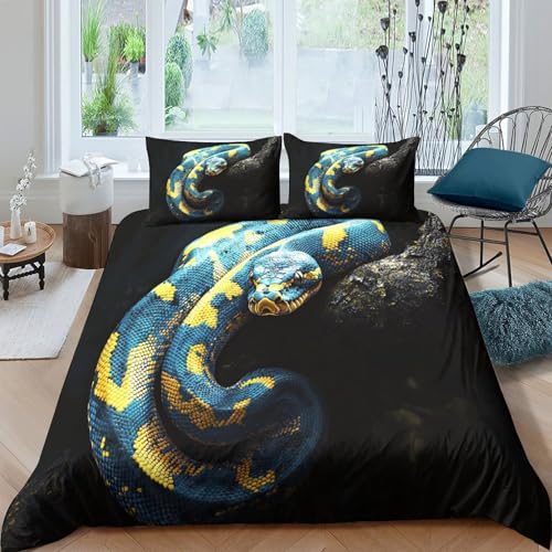 Housse de couette serpent bleu jaune microfibre douce lit simple - 4