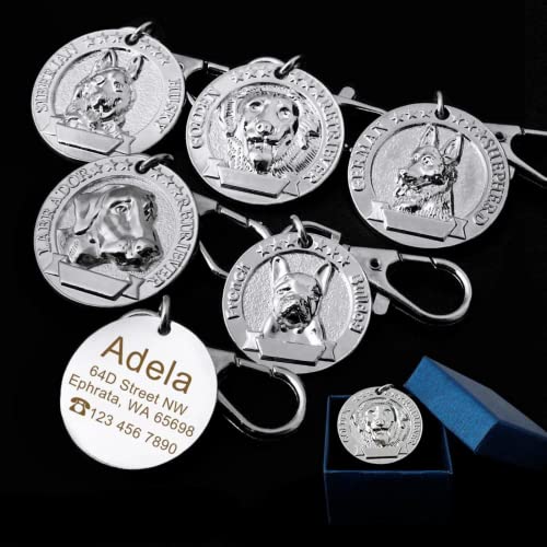 Silver Vintage Retro Heart Shape Customizable Engraved Pets Id Tag For Dog Cat Bronze Nameplate Tags Personalized Anti-Lost Address Number Dogs Collar Id Pendant (French Bulldog) #TOP4