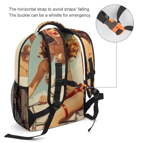 Vintage Pin-up Funny Backpack Casual Daypack Lightweight Shoulders Bag for Men Women Cute Print3
