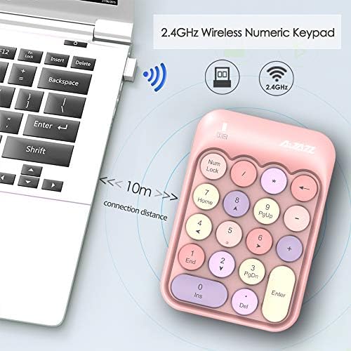 FELiCON Wireless Numeric Keypad, 2.4GHz Portable Mini Number Pad with Cute Color Fight Retro Round Key and USB Receiver, 18-Keys Financial Accounting Numeric Keypad for Laptop, PC, Desktop (Pink)