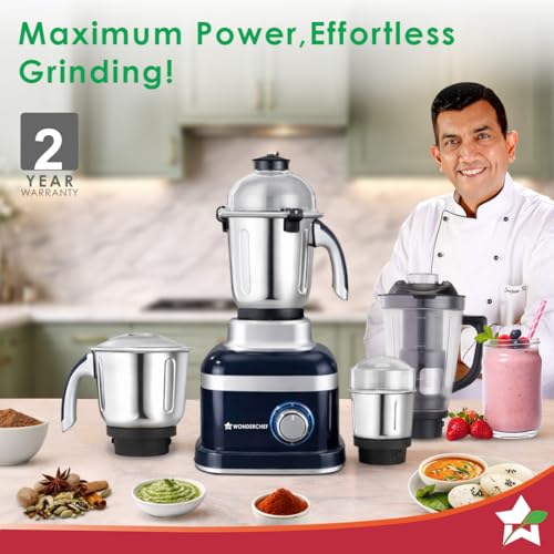 Image of Wonderchef Cube 1000W Mixer Grinder, 4 Jars with Flow Breakers, Special Coarse Blade for Silbatta-style Khada Masala Grinding, Ideal for Grinding, Blending Chutney, Idli /Dosa Batter, 2-Yr Warranty