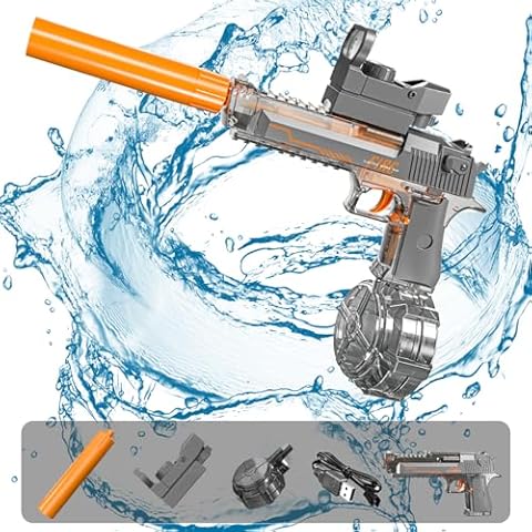 Electric Water Gun Automatic Water Guns Up to 32 FT Long Range 425CC Capacity Squirt Guns for Kids Adults Super Water Blaster Soaker Summer Toys for Pool, Beach Party(Gray) Cover