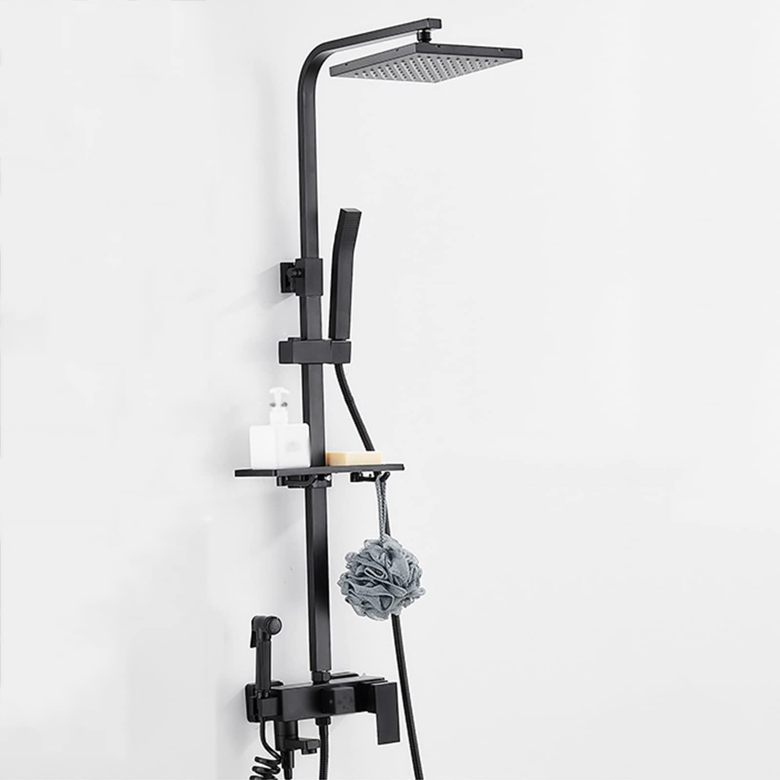GLJTUO Shower System, Shower Faucet Set Matte Black Rain Shower System Wall Mounted Shower Mixer Height Adjustable Brass hot and Cold Water Faucet Exposed Shower System,Black A,Black B