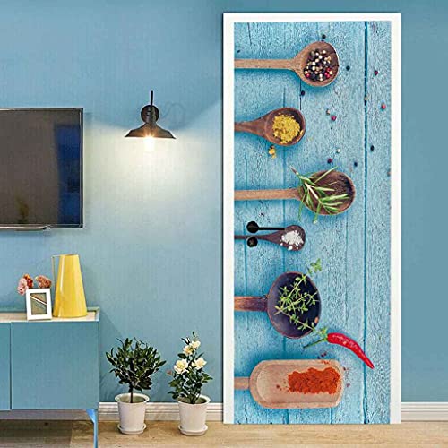 Pssr 30.4X78.8In 3D Door Mural Wooden Spoon Food Art Door Stickers For Interior Doors Wall Murals Wallpaper Home Decoration Poster Wall Art Murals Decals #TOP3